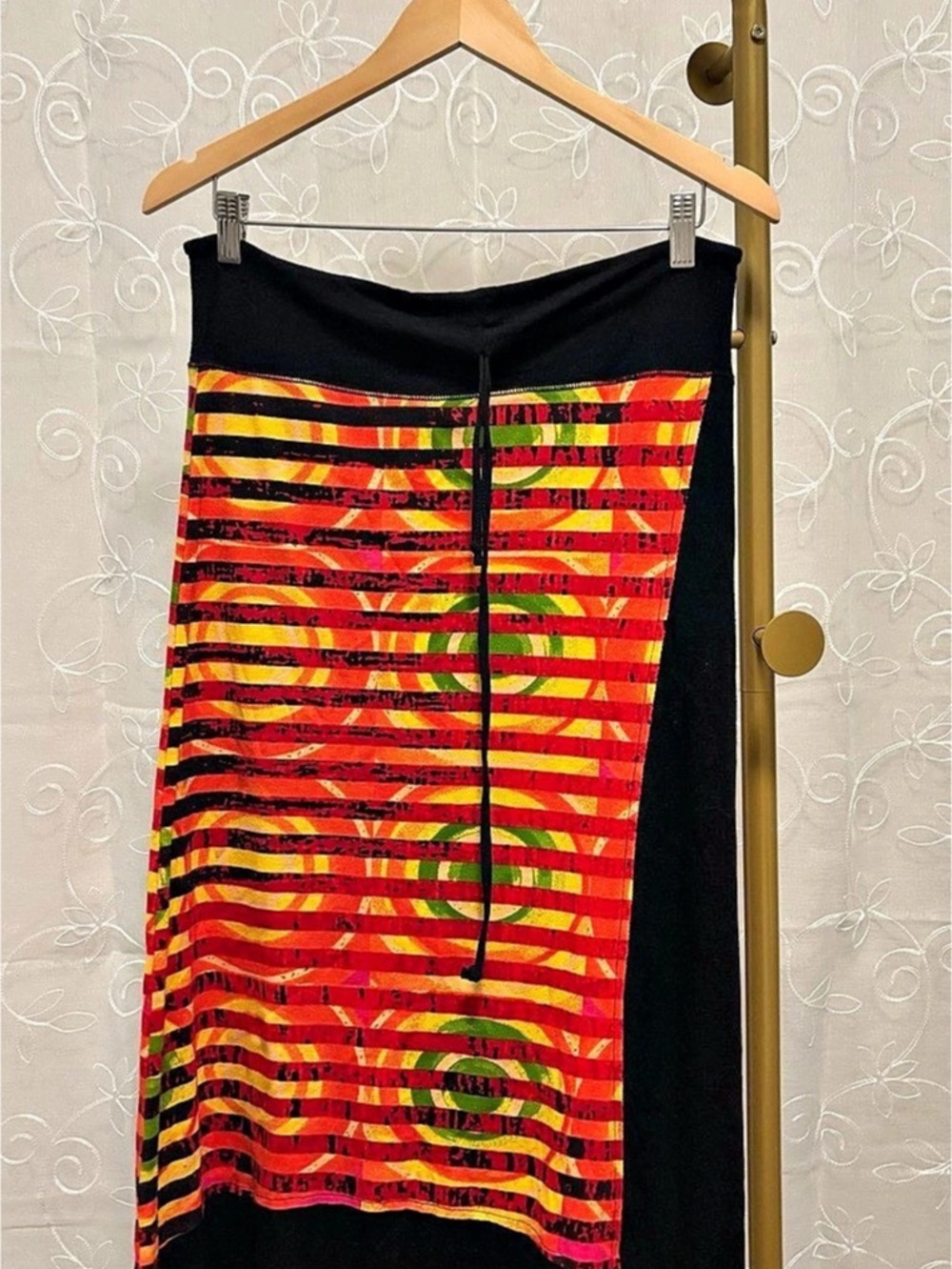 Soft Striped Maxi Skirt in Black & Red Size Medium